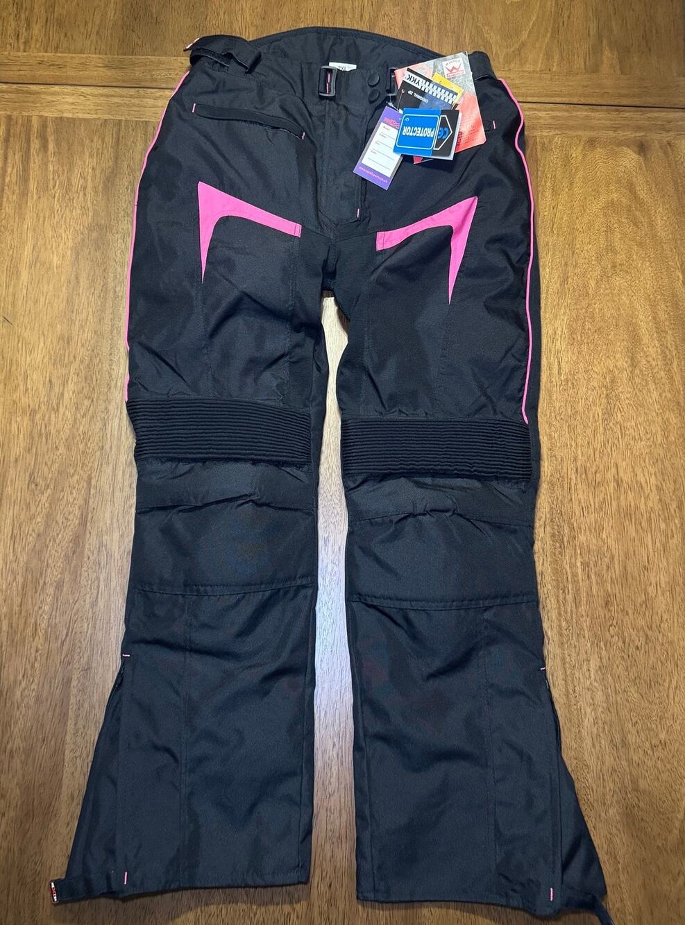 Rextek Motorcycle Pants 2XL Black Pink Armored Knee Hip Riding Trousers NWT
